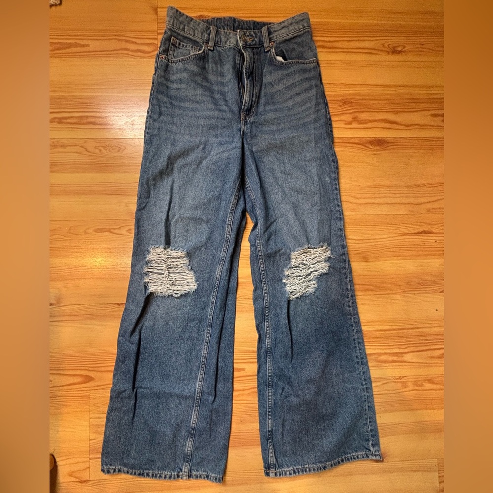 Women’s H&M Distressed High Rise Boot Cut Jeans